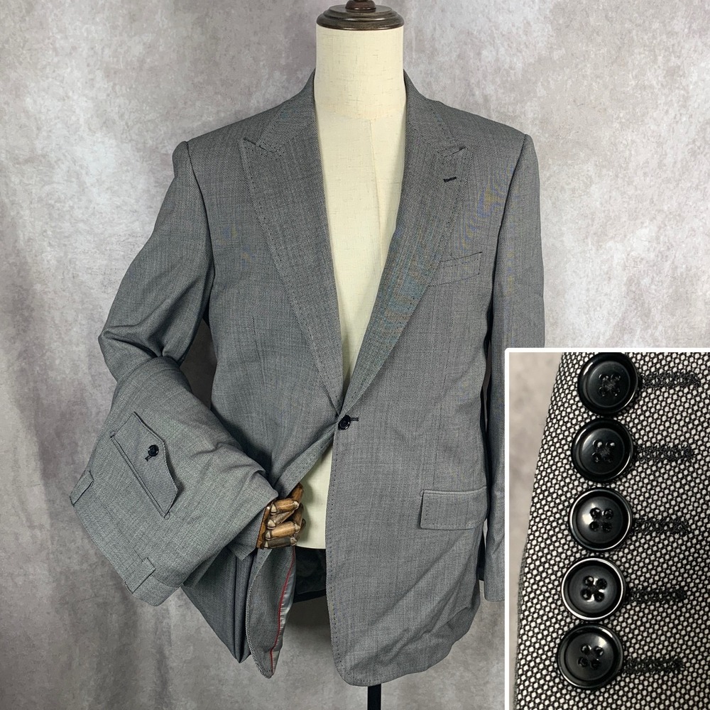 Tiglio Tosso Suit Men 42L Gray 100% Wool Lanificio Di Biella Peak Lapel 36x30